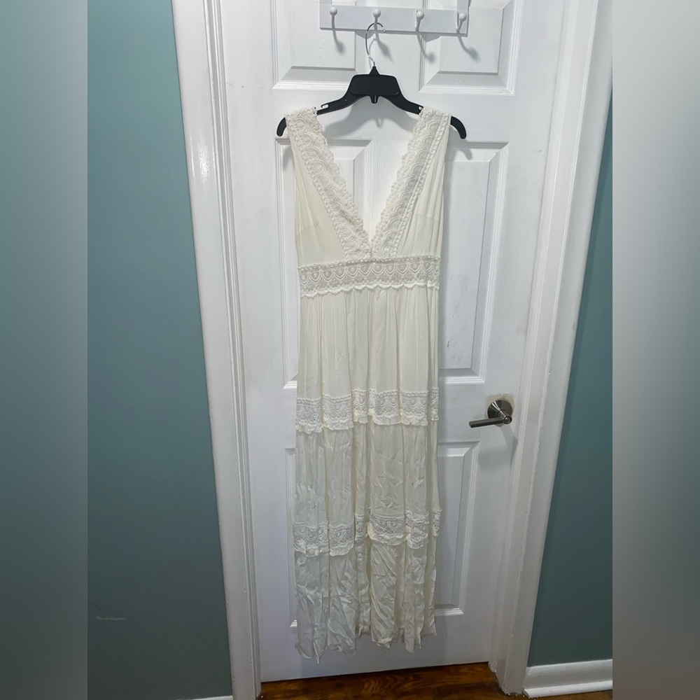 Long white lace beach boho dress